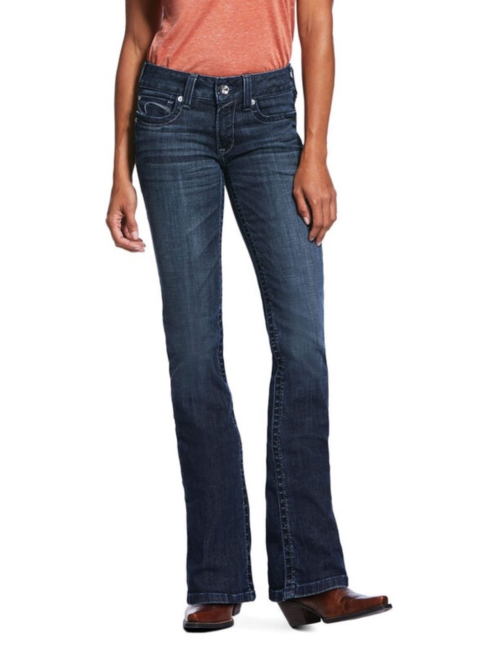 R.E.A.L. Mid Rise Arrow Fit Stretch Angel Boot Cut Jean Blue Size 32 Regular - Picture 1 of 8